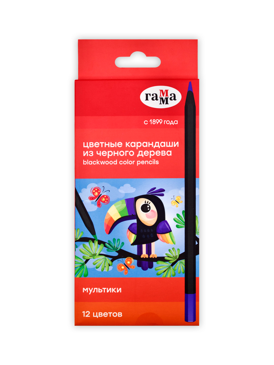 Карандаши цветные из черного дерева «Гамма» Мультики 12 цветов