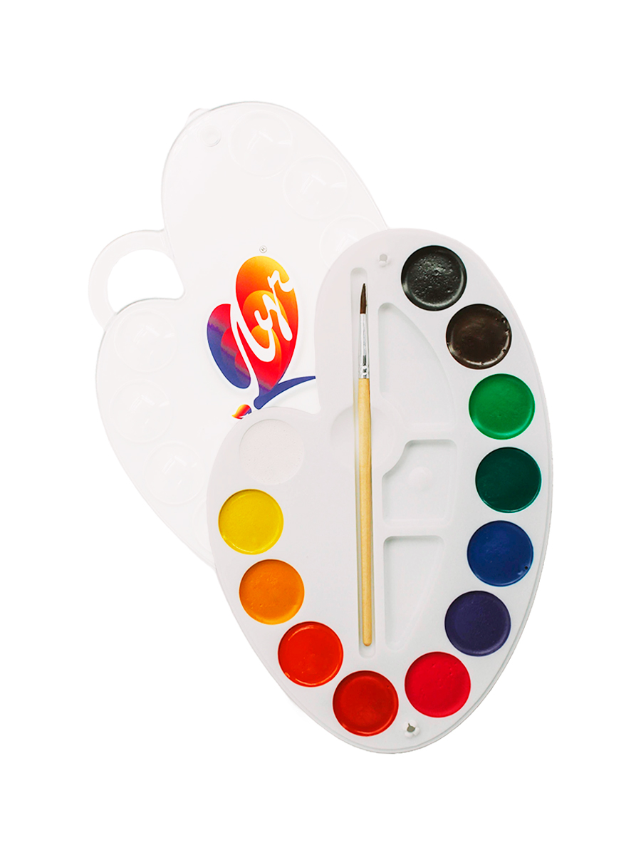 Краски акварельные 12 цветов «Луч» в палитре с кистью