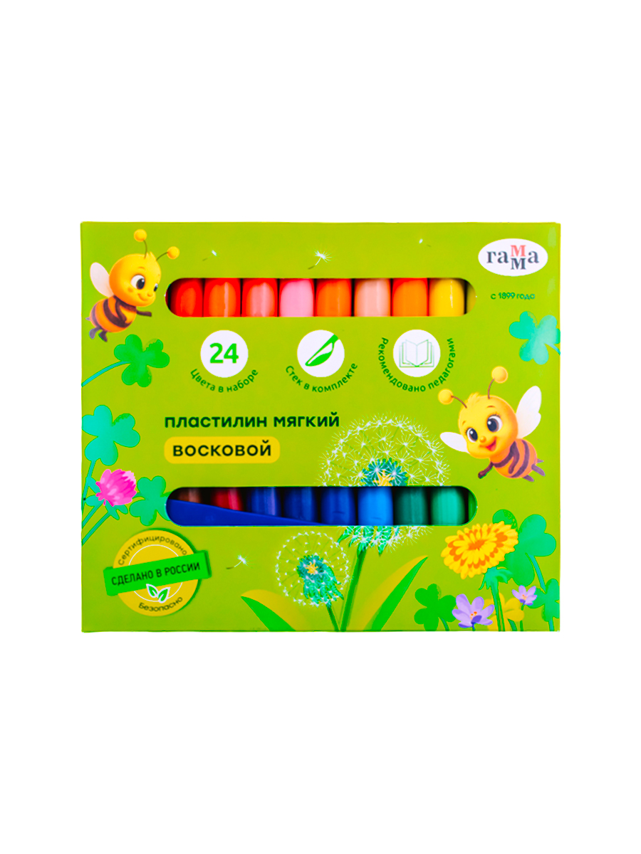 Пластилин мягкий восковой «Гамма» Пчёлка 24 цвета со стеком