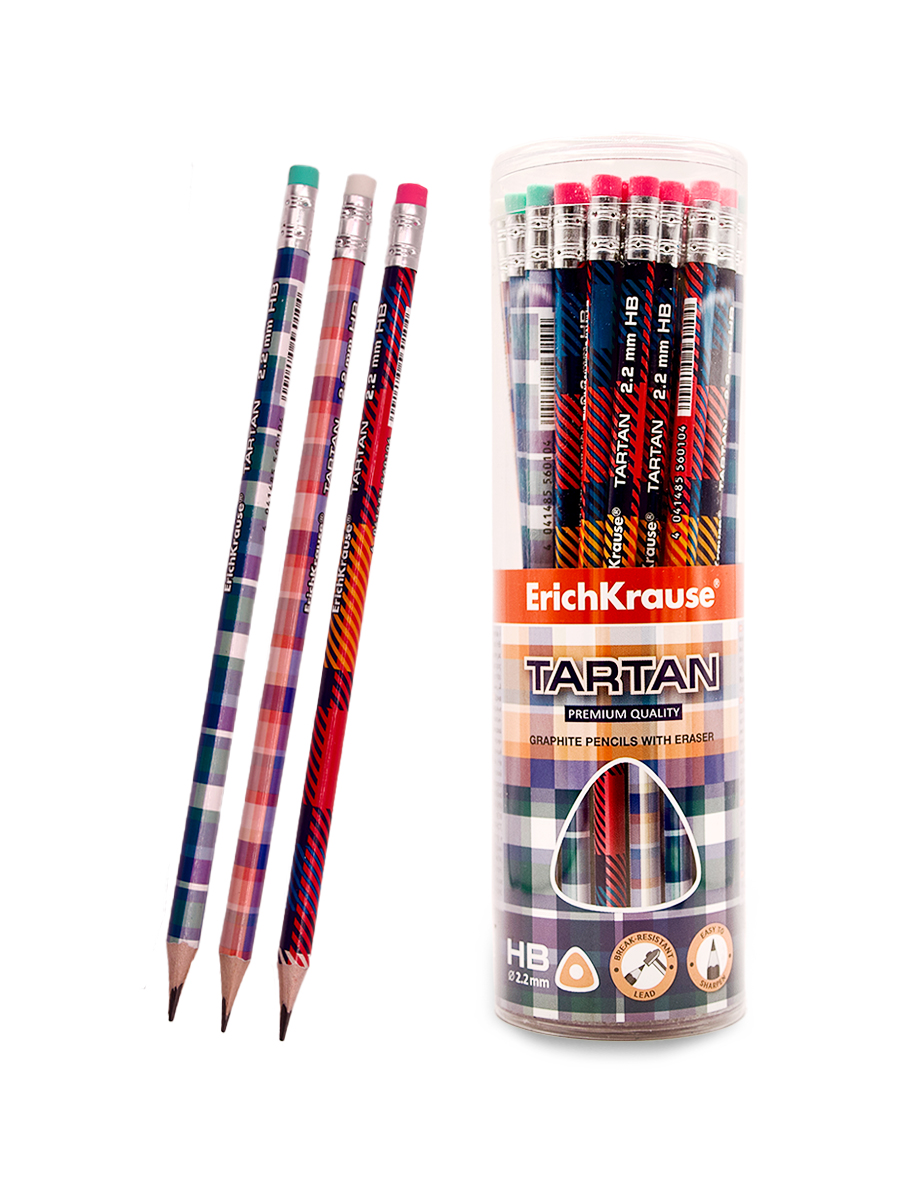 Карандаш чернографитный «ErichKrause» Tartan HB с ластиком