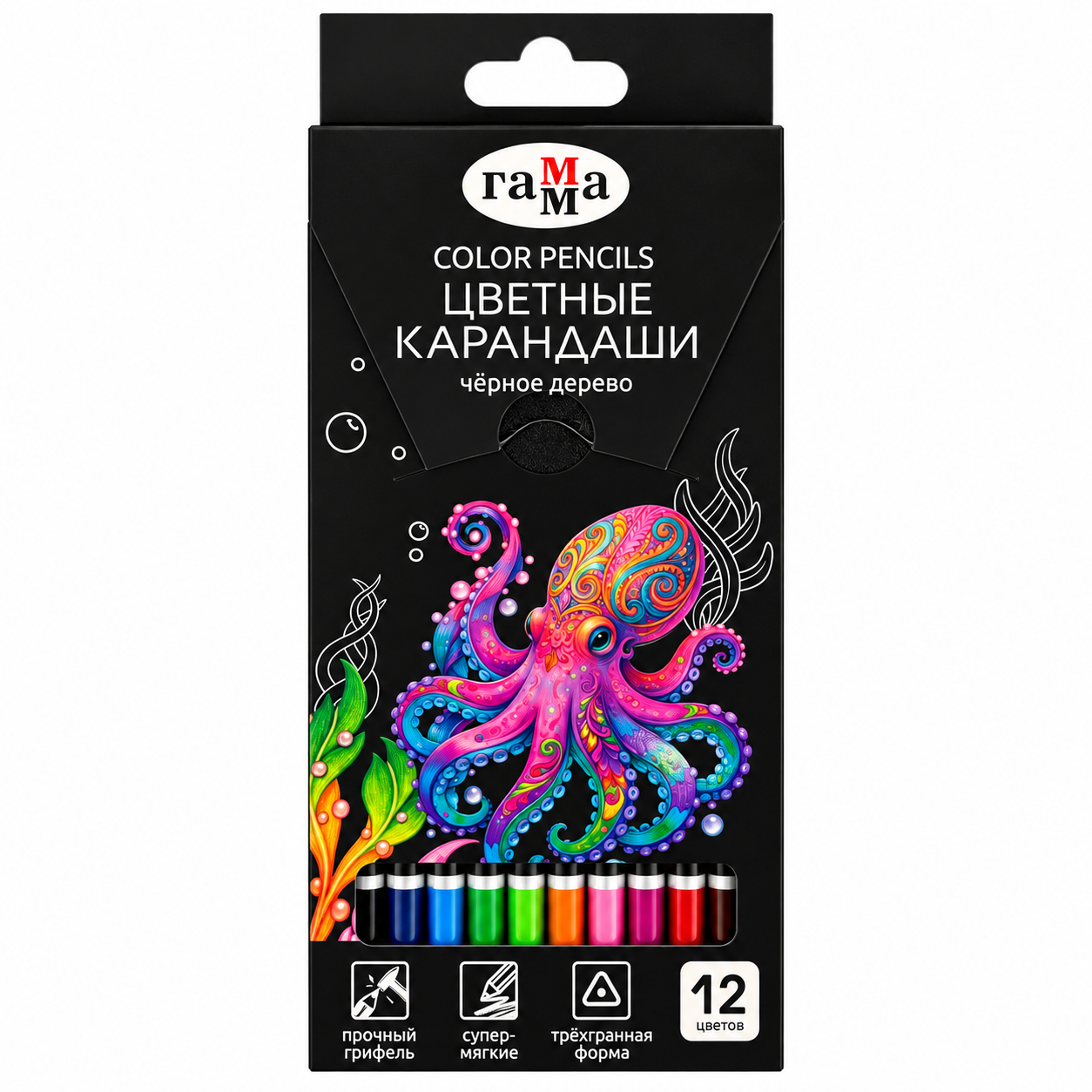 Карандаши цветные 12 цветов ГАММА® "Черное дерево"