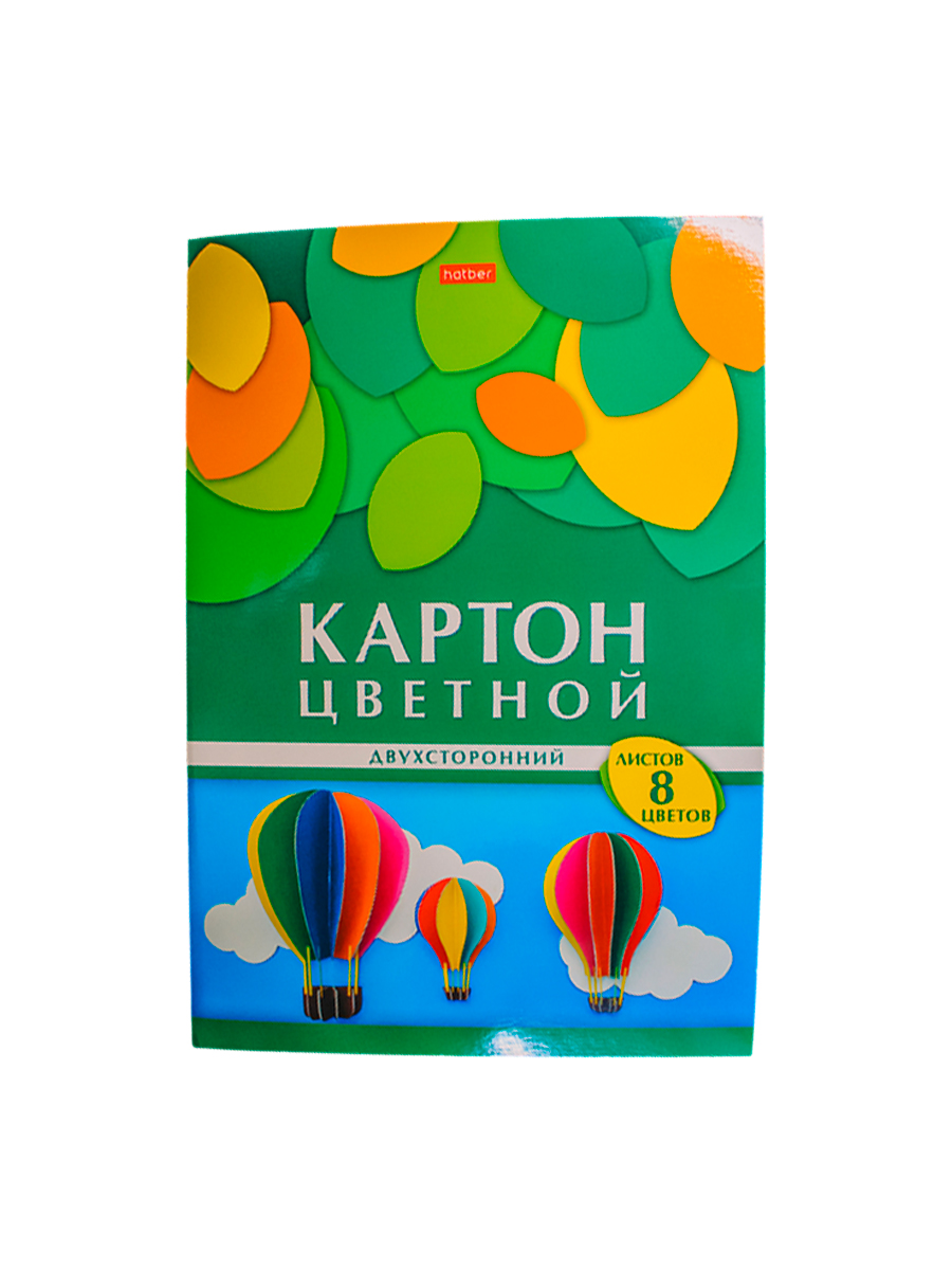 Картон цветной двухсторонний «Hatber» 8 листов 8 цветов А4